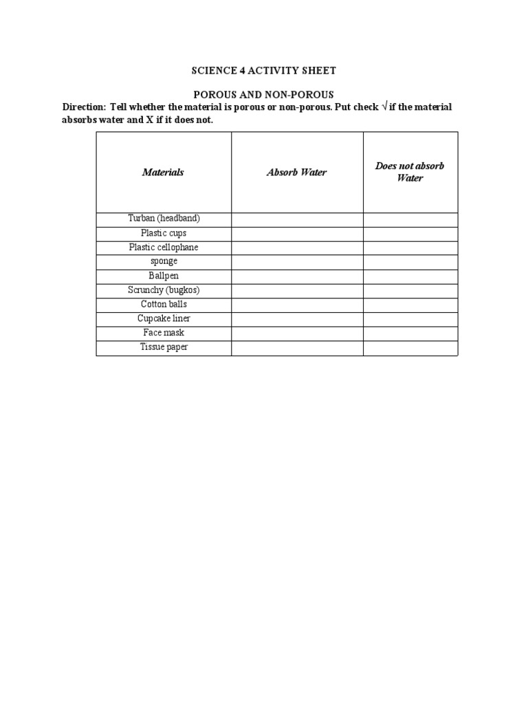 Porous & Non Porous Material Act Sheet PDF