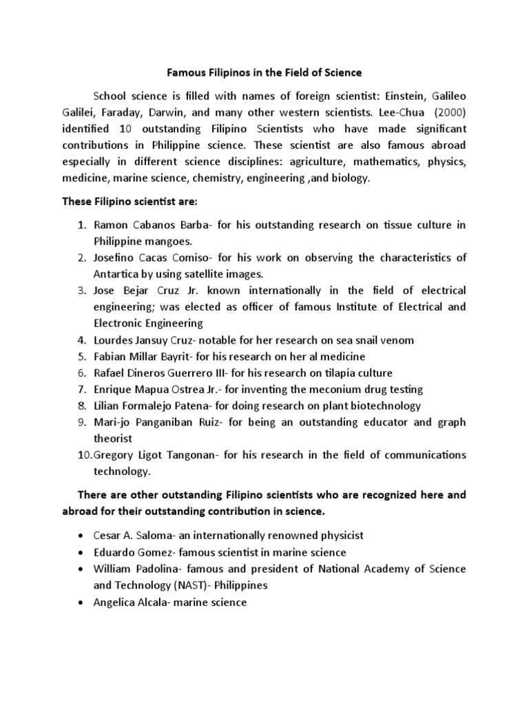Famous Filipinos in The Field of Science - Docx Activity | PDF ...