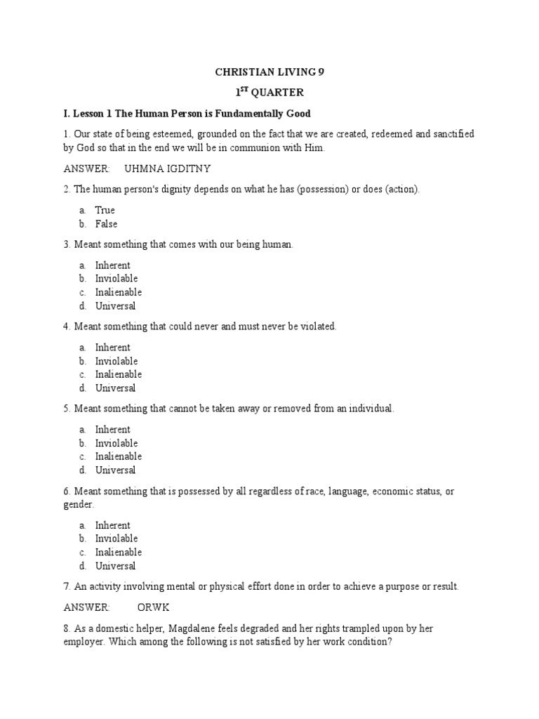 Christian Living 9 | PDF | Free Will | Conscience