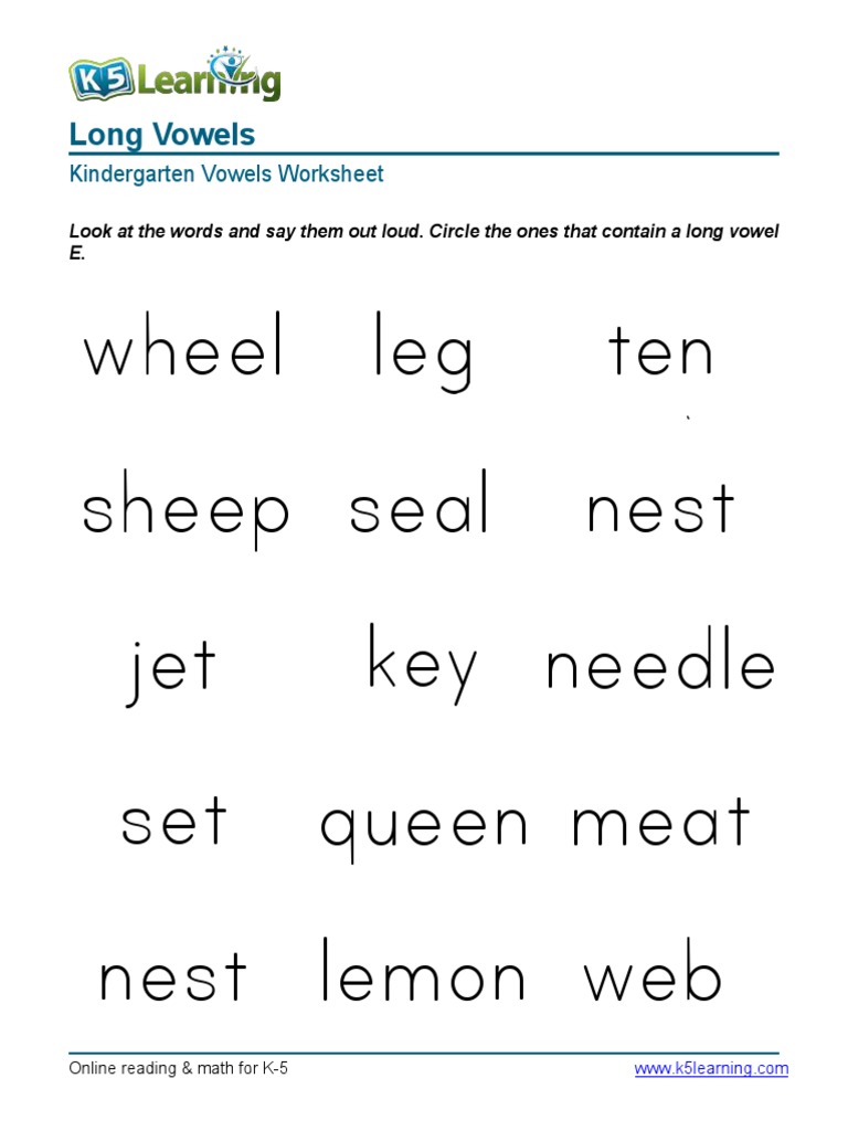 Kindergarten Words Circle Letters Long Vowels e | PDF | Foreign Language  Studies, image size:768x1024