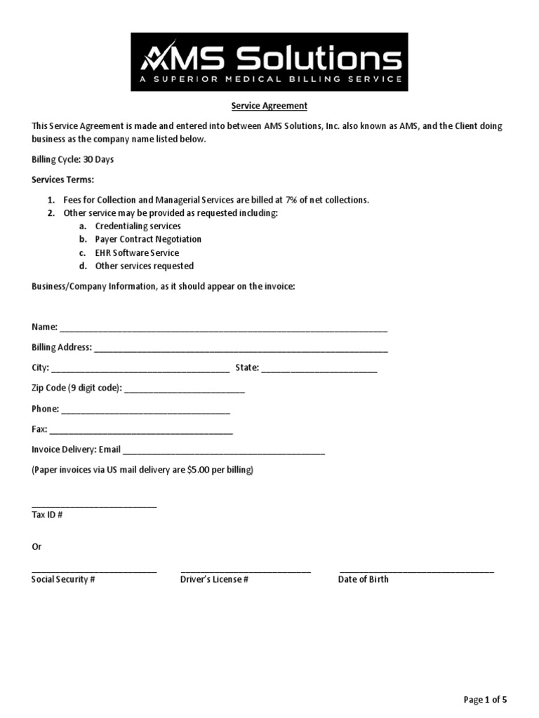 Medical Billing Service Agreement PDF Credit Card Payments