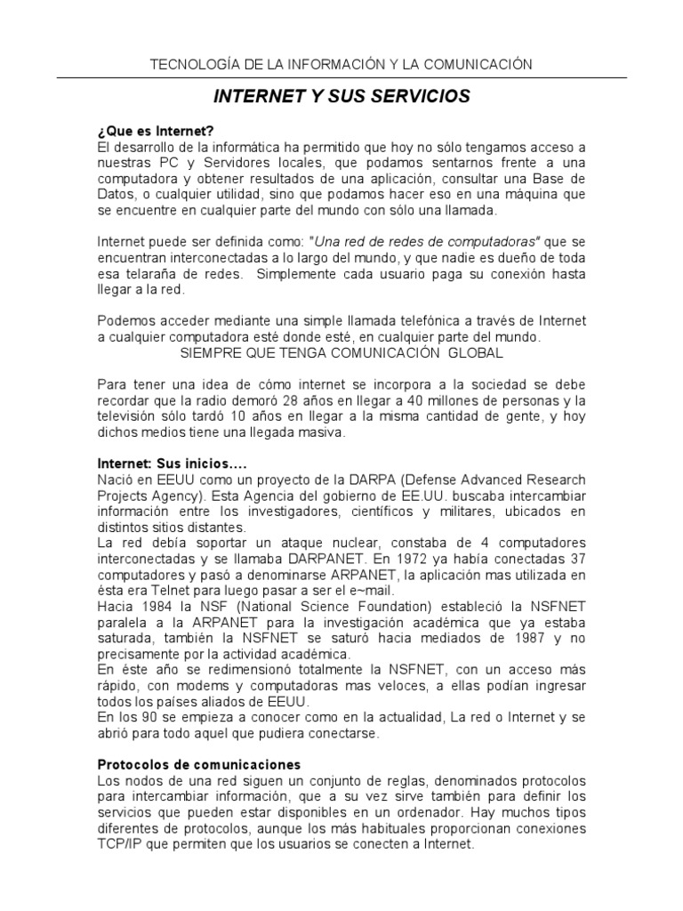 Servicios de Internet y su Definición | PDF | Red mundial | Internet y web