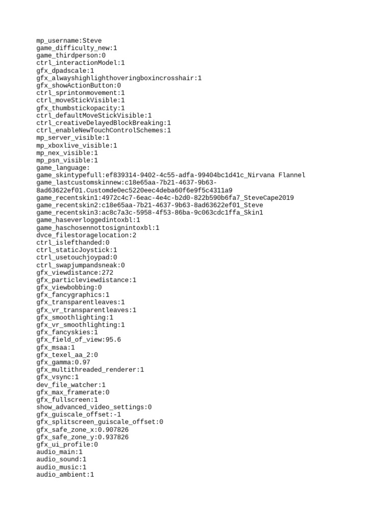 Minecraft User Settings Overview | PDF