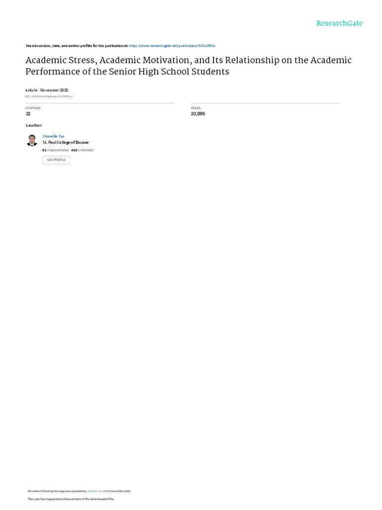 Academic Stress and Motivation in Students | PDF | Motivation ...