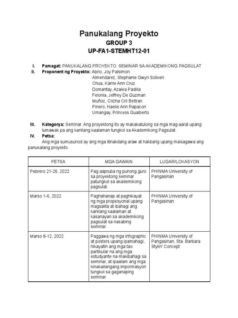 Sample panukalang proyekto pdf
