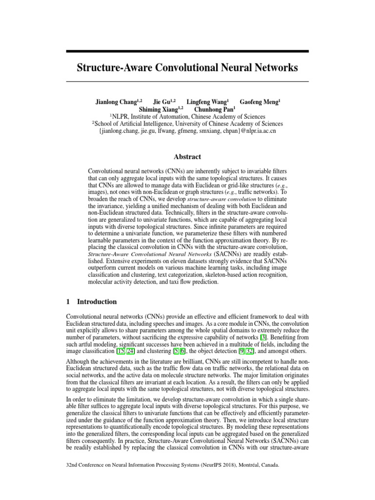 NeurIPS 2018 Structure Aware Convolutional Neural Networks Paper PDF