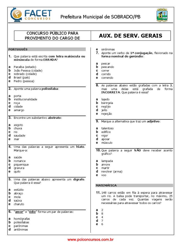 Simulado para Auxiliar de Serviços Gerais | PDF | Brasil | Transexual