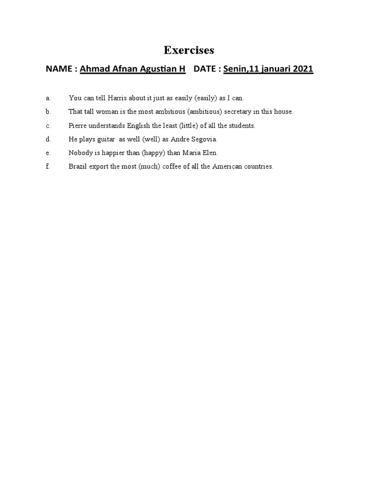 English Grammar Exercises for Students | PDF