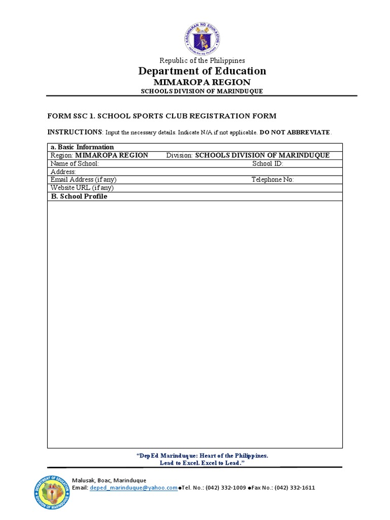 School Sports Club Registration Form | PDF | Career & Growth