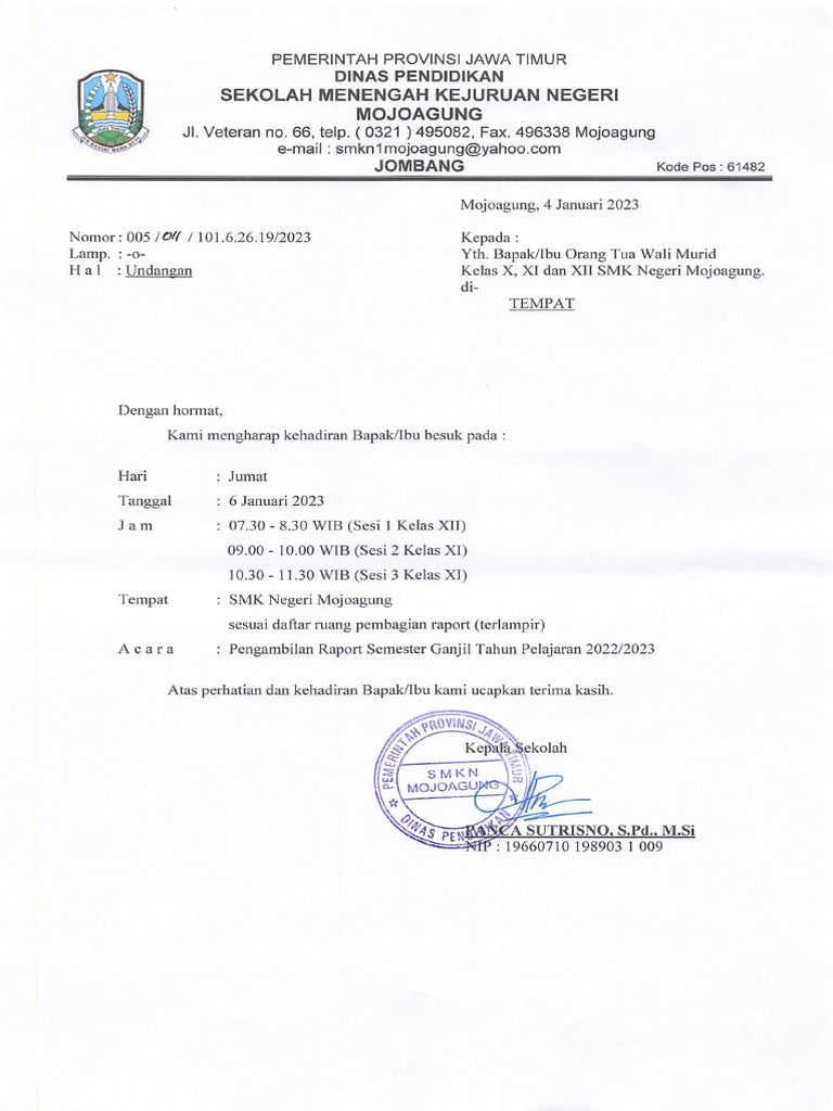 Surat Undangan Pengambilan Rapor | PDF