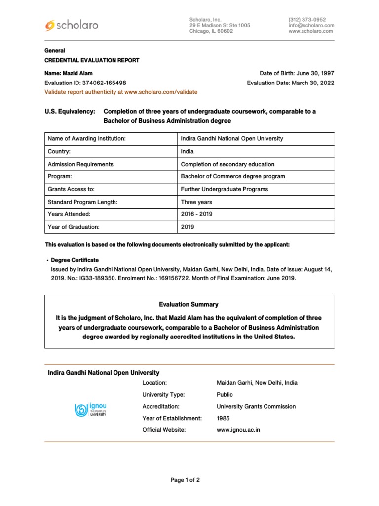 General Credential Evaluation Report Name: Mazid Alam | PDF ...