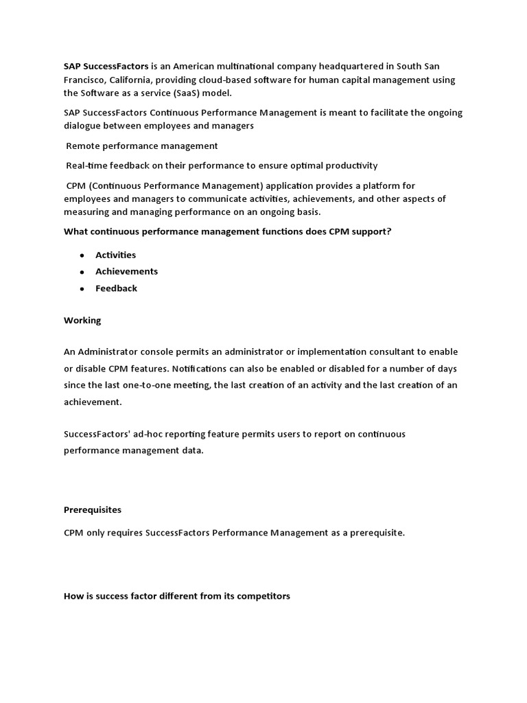 How successfactors cpm supports continuous performance management pdf