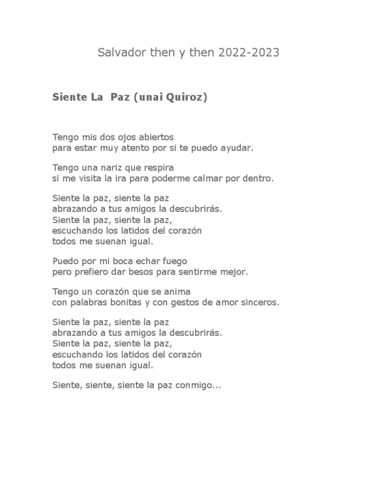 Siente la paz: letra y mensaje | PDF | Artes del Lenguaje y ...
