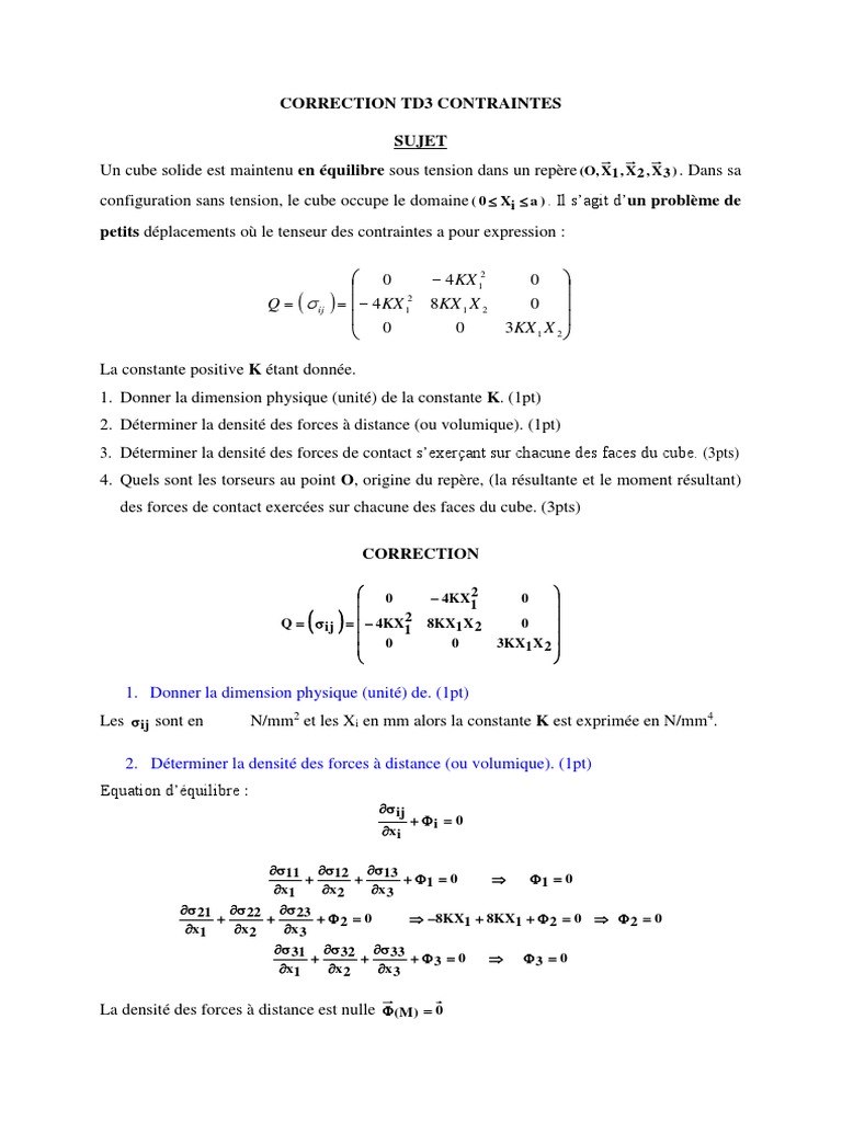 Correction TD3 : Contraintes du cube | PDF | Physique | Physique ...