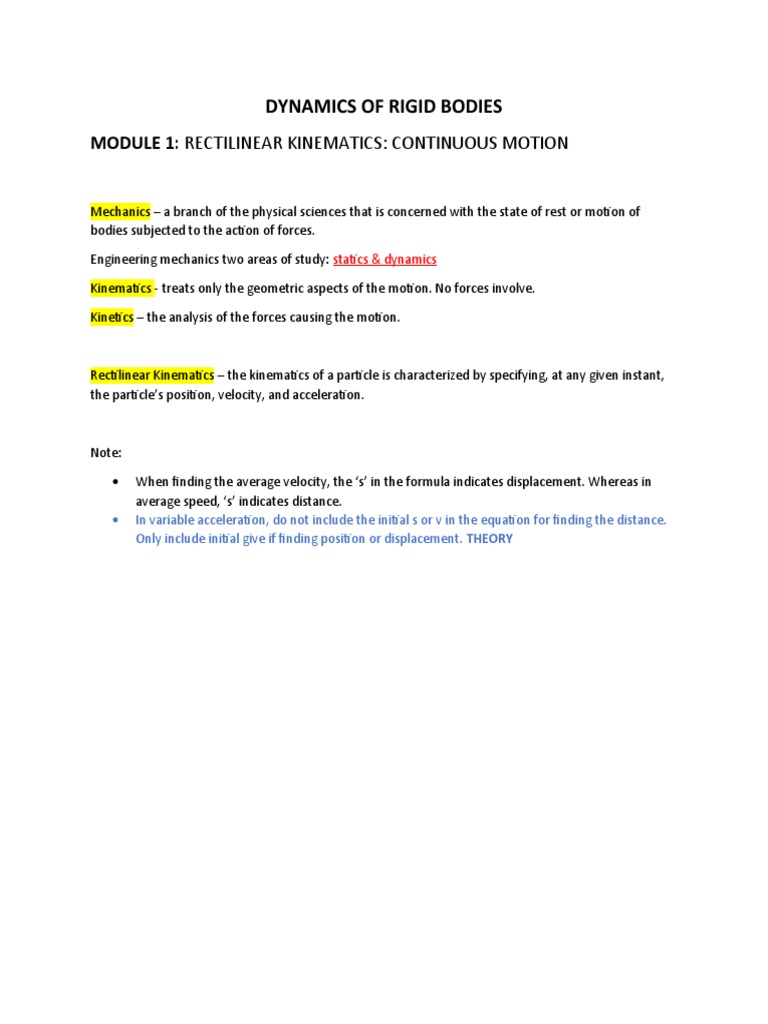 Engineering Mechanics: Kinematics Basics | PDF