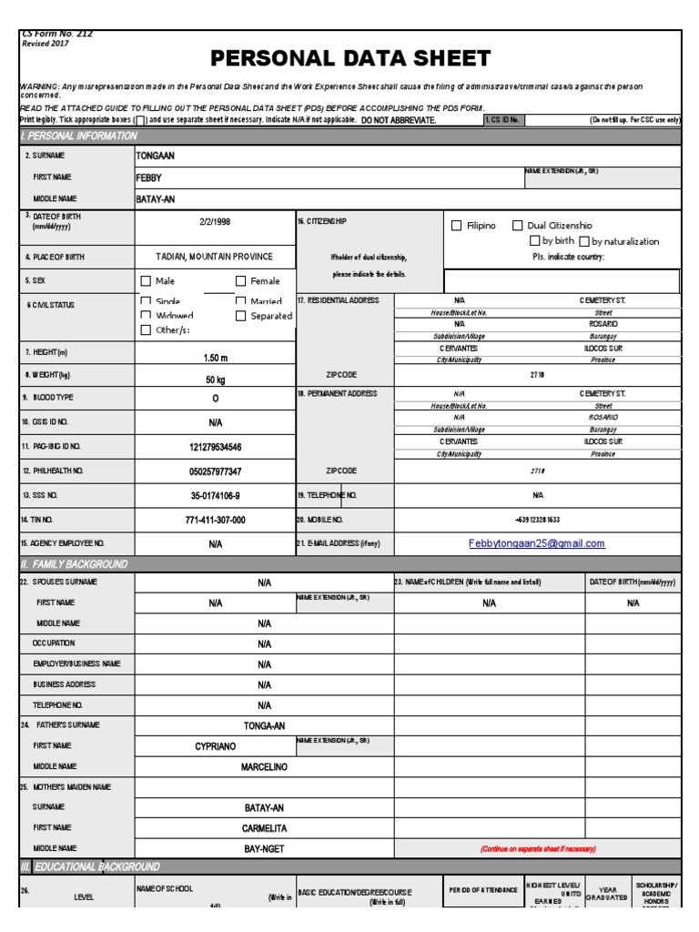 Personal Data Sheet (PDS) Guide 2017 | PDF | Crimes | Crime & Violence