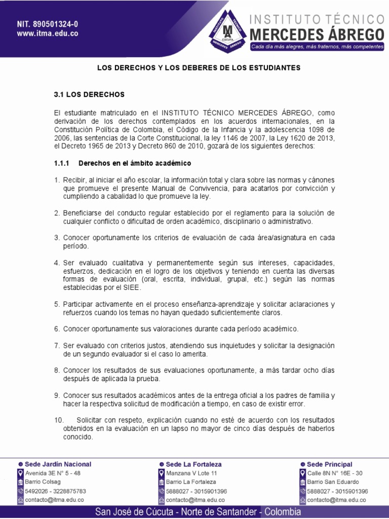 Derechos Y Deberes De Los Estudiantes En Una Institución Educativa