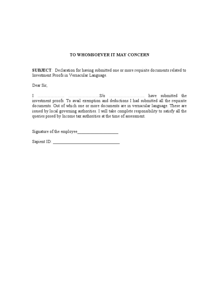 Vernacular Language Declaration Form | PDF