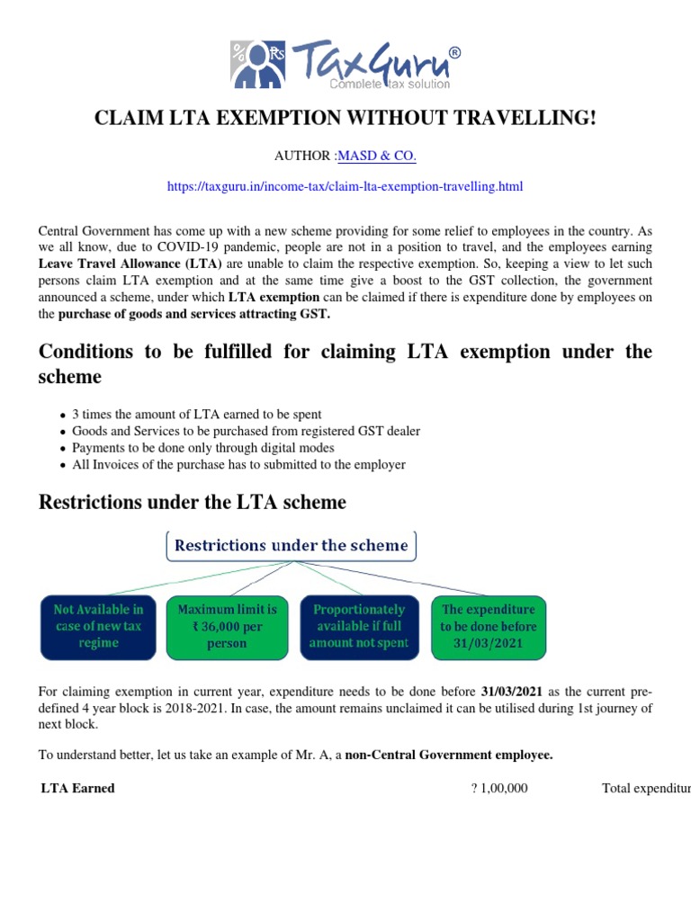 Claim LTA Exemption Without Travelling! Taxguru in PDF Tax