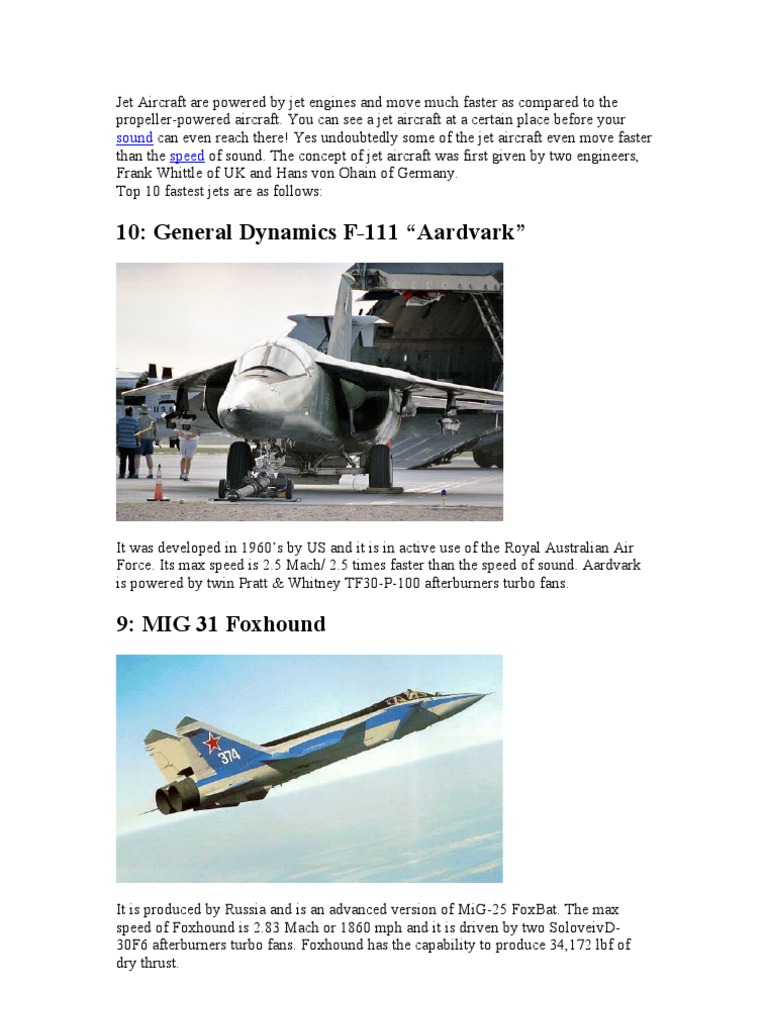 Fastest Jet Aircraft Overview | PDF | Jet Engine | Jet Aircraft