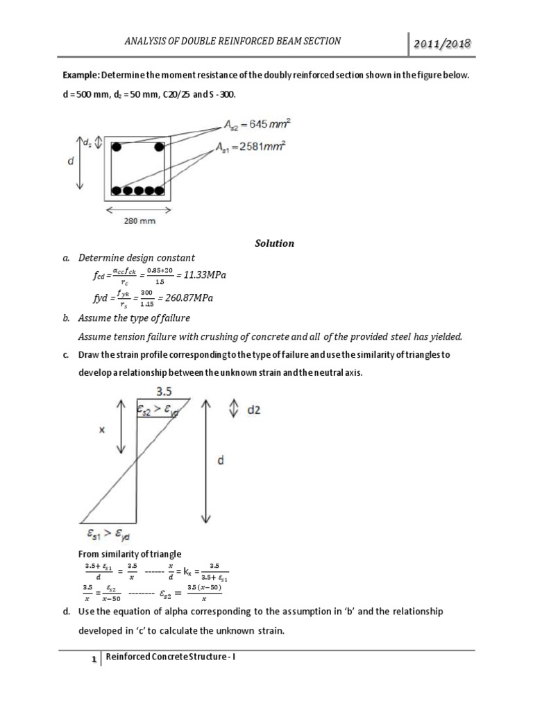 Double Reinforced Beam Analysis | PDF | Beam (Structure) | Classical ...