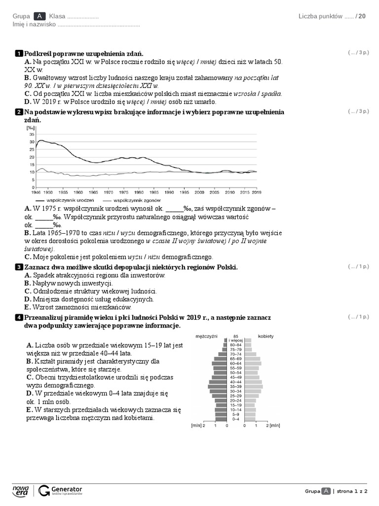 Współczesne Problemy Demograficzne I Społeczne świata Sprawdzian