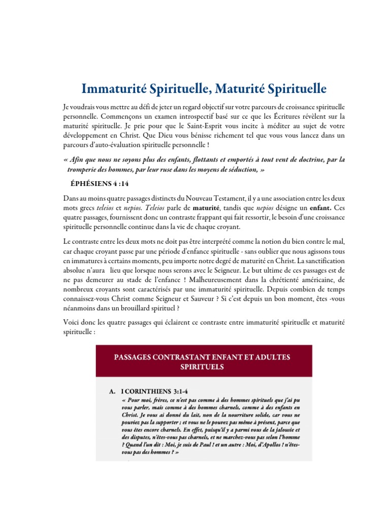 Obstacles à la Maturité Spirituelle | PDF | Jésus | Dieu