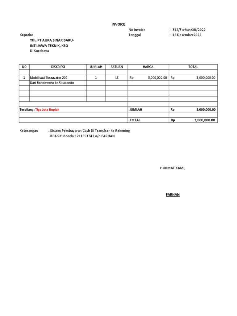 No jumlah satuan harga total 1 1 ls 3 000 000 00 rp 3 000 000 00 rp
