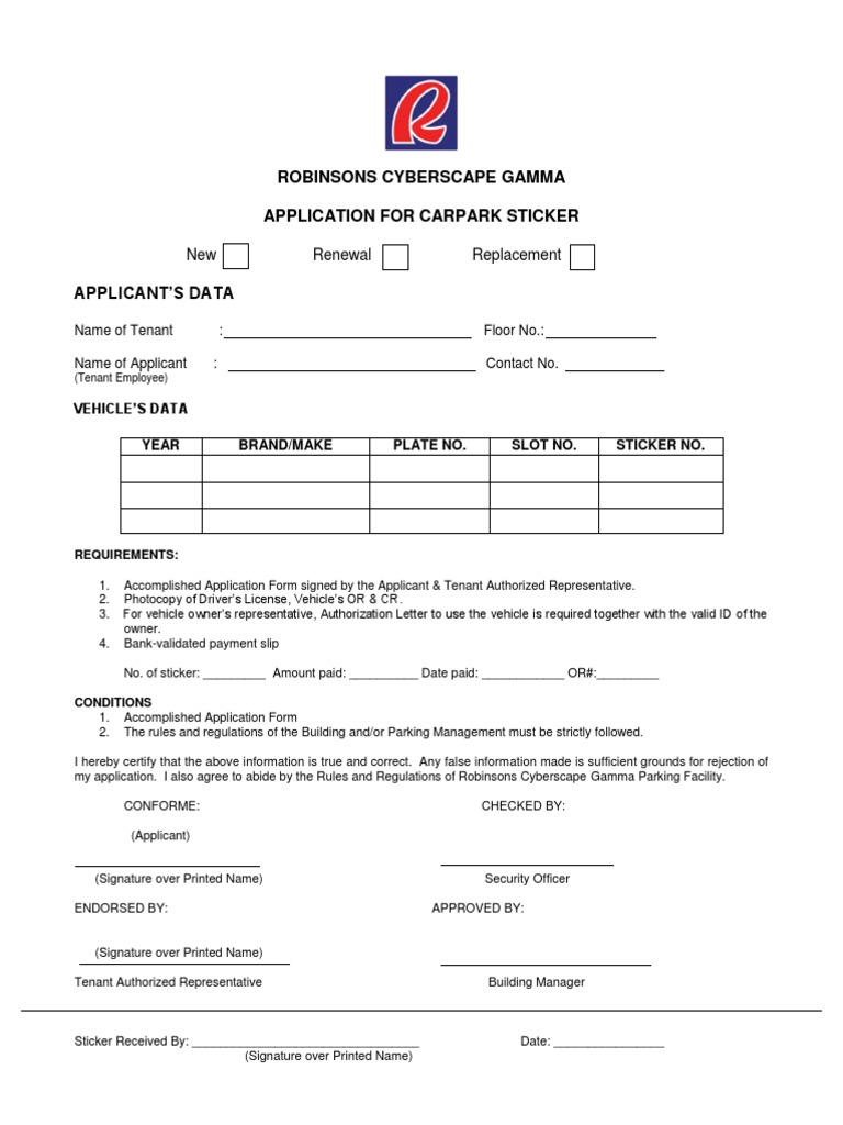 Parking Sticker Application Form GAMMA | PDF