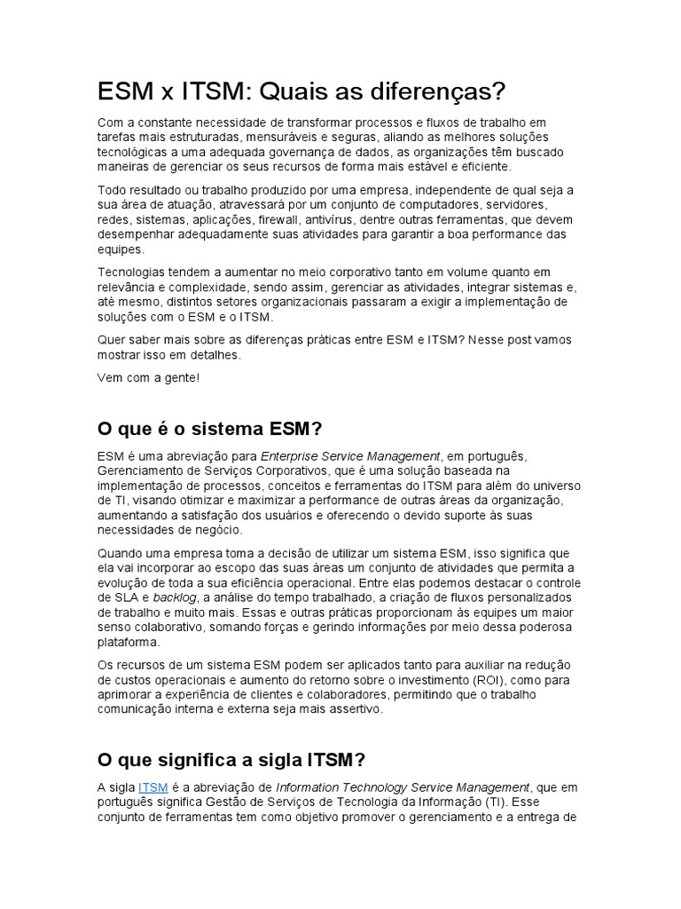 ESM X ITSM | PDF | Tecnologia da Informação | Informática