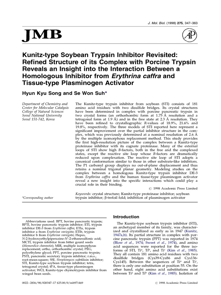 KunitzType Soybean Trypsin Inhibitor Revisited PDF Protease
