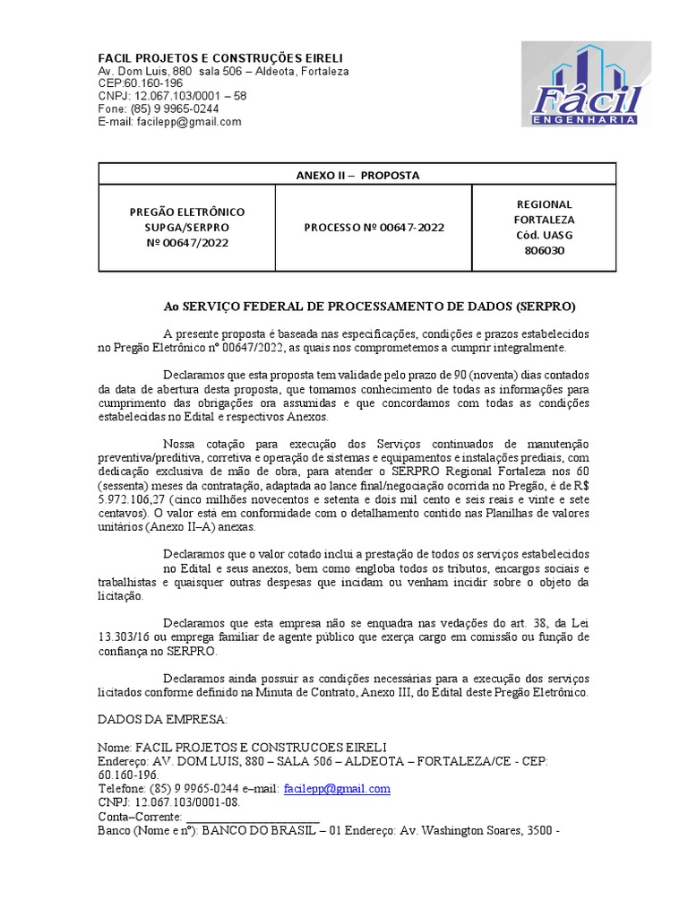 Anexo Ii - Carta Proposta - Ok | PDF | Economias | Business