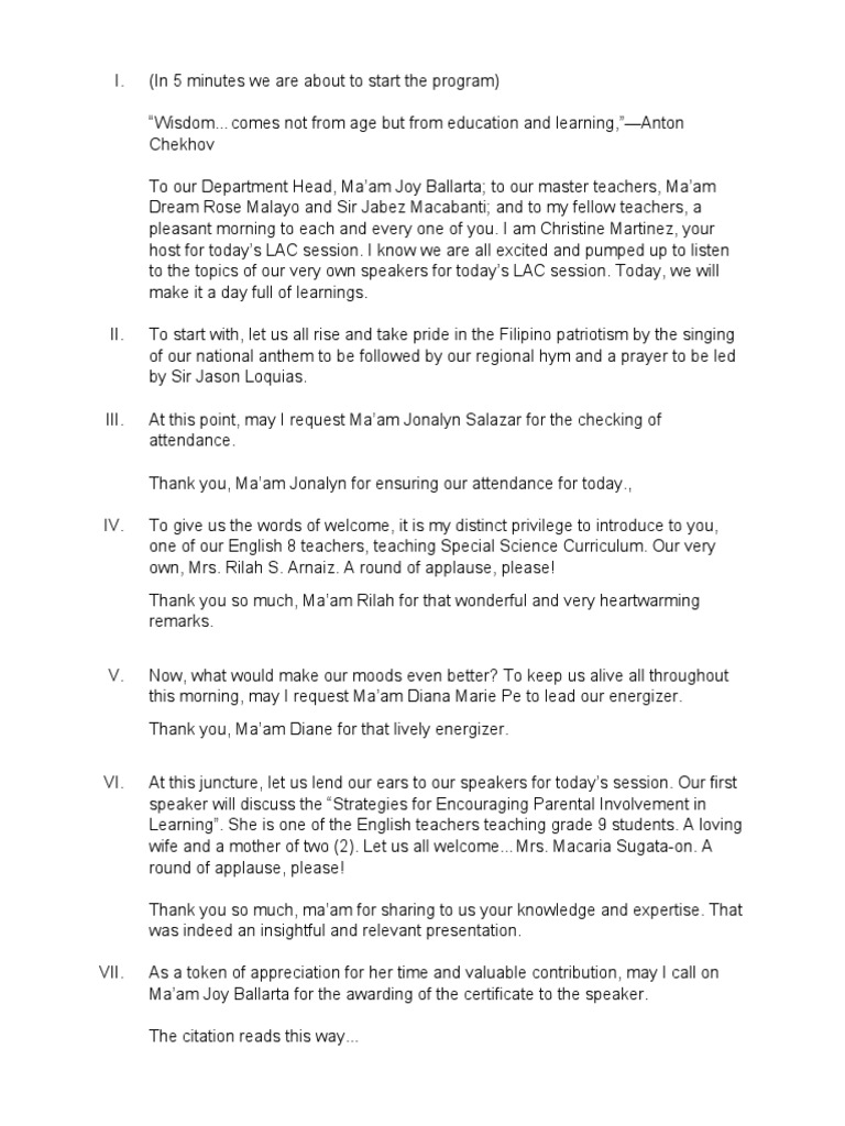 Script For Emcee | PDF