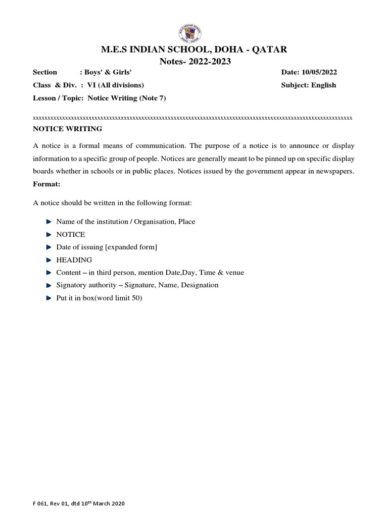 English class 7 notes 6 notice writing pdf