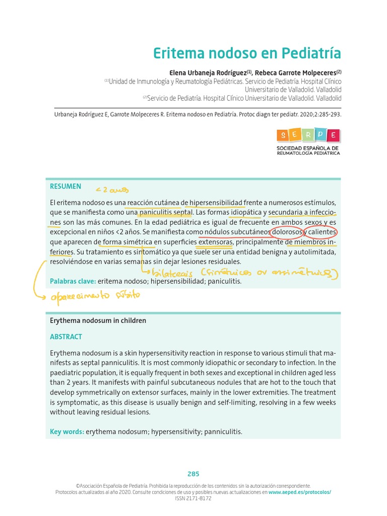 Eritema Nodoso en Pediatría - AEPED | PDF | Inflamación | Droga anti ...
