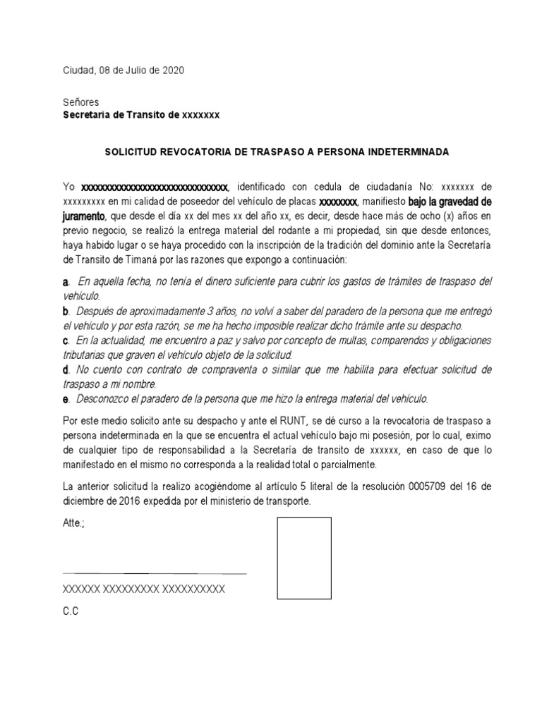 Revocar Traspaso A Persona Indeterminada PDF