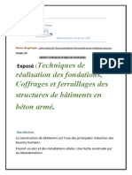 Techniques de Réalisation Des Fondations, Coffrages Et Ferraillages Des Structures de Bâtiments en Béton Armé