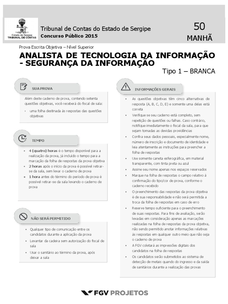 Prova Analista TI - Segurança da Informação | PDF | Tempo | Estado