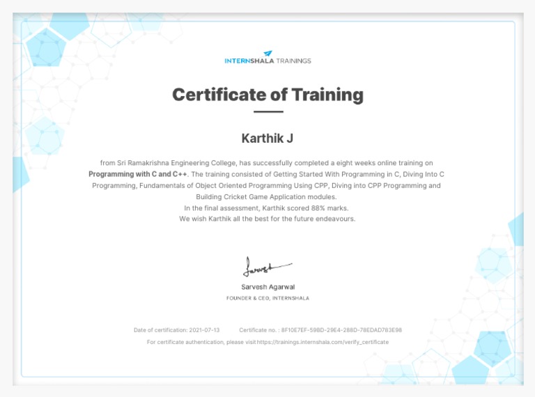 Programming With C and C++ Training - Certificate of Completion | PDF