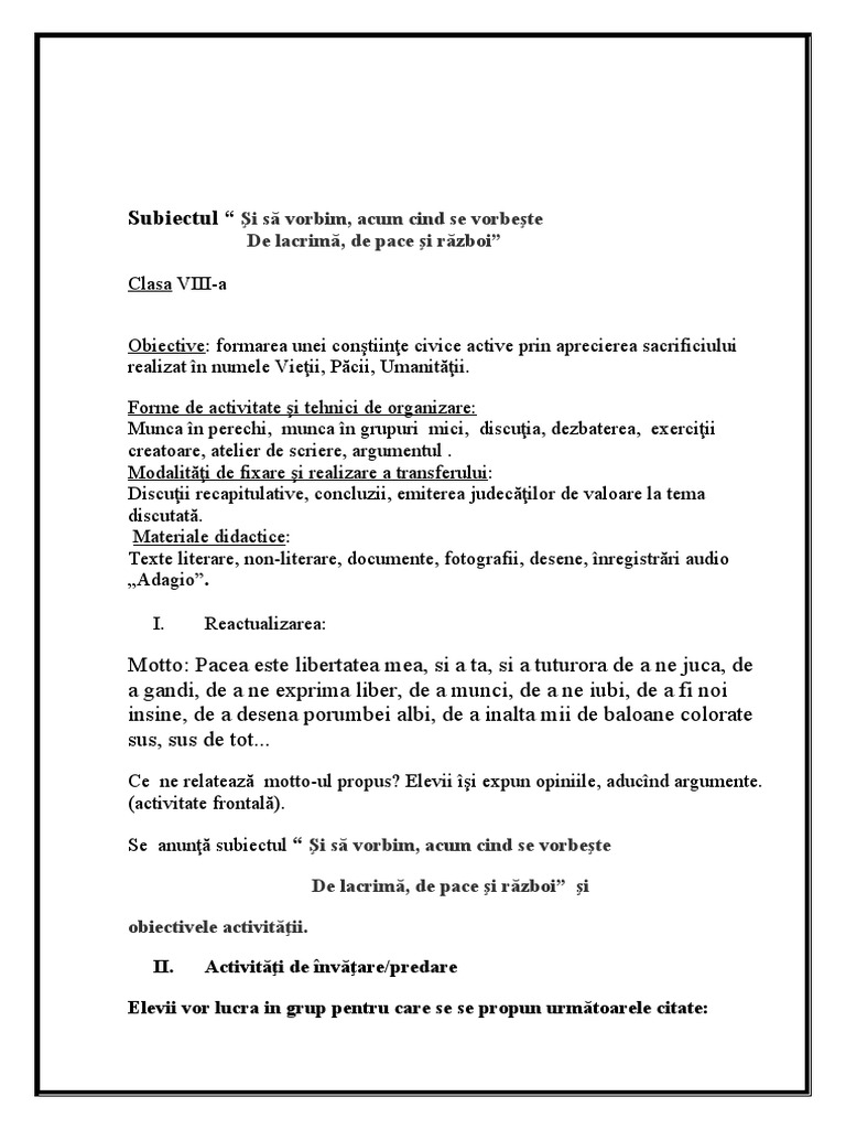 Lectia Pacii | PDF