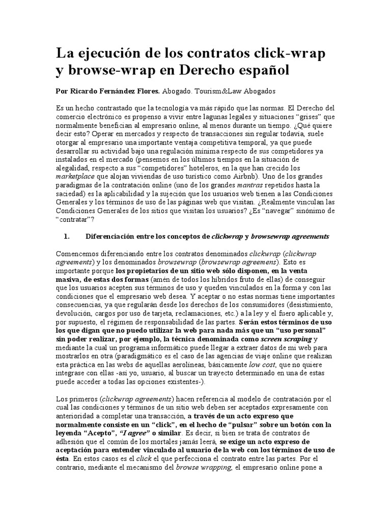 Fernandez r la ejecuci n de los contratos click wrap en el derecho