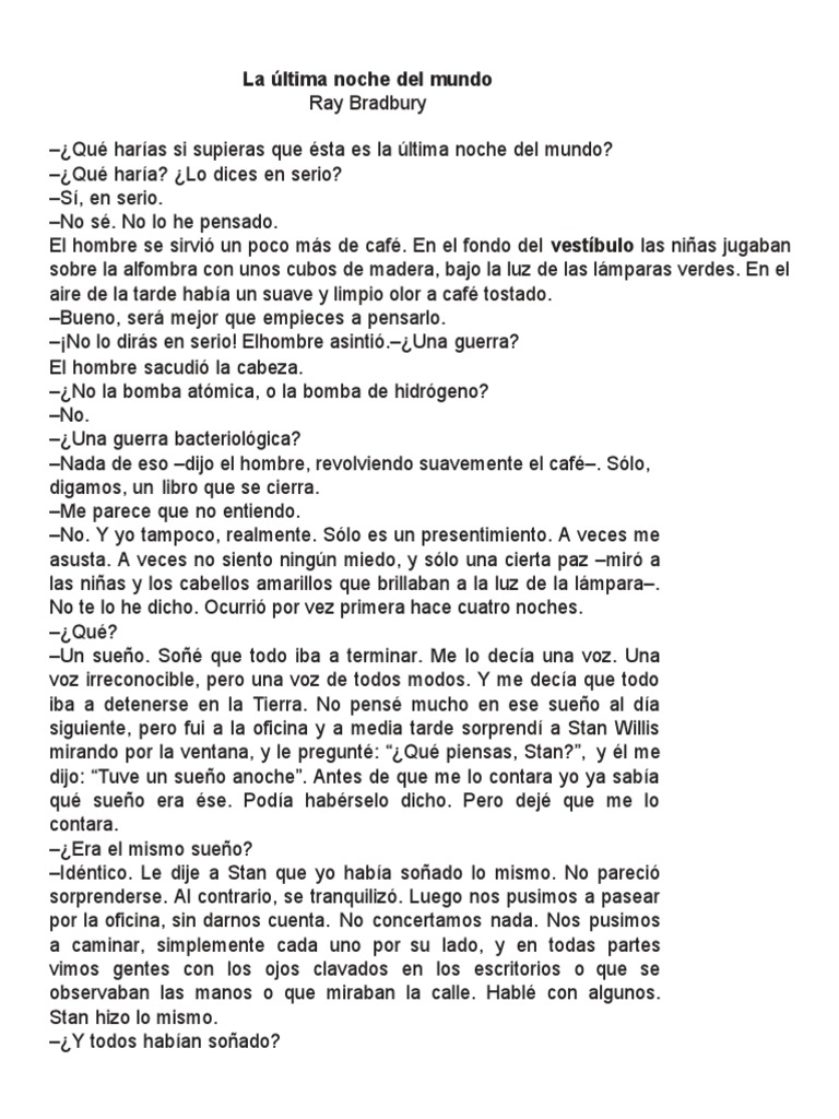 La última noche del mundo de Bradbury | PDF | Cuentos