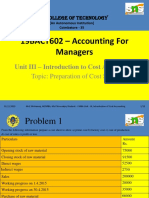19BACT602 - Accounting For Managers: Unit III - Introduction To Cost Accounting