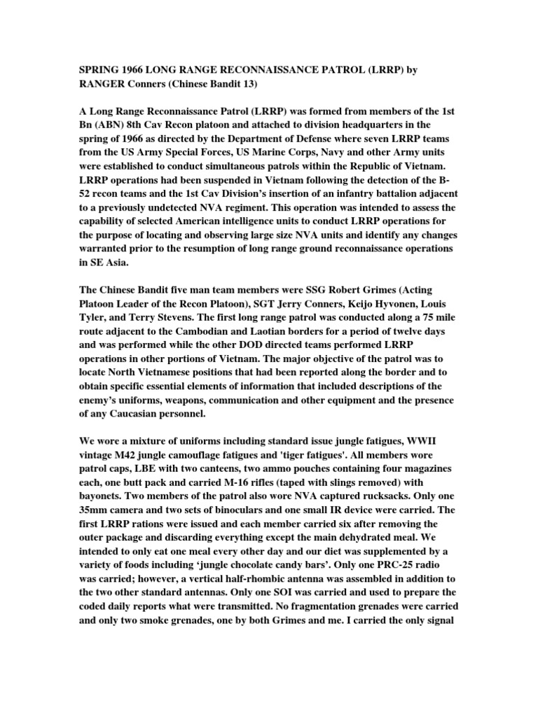 LRRP Operations in Vietnam, 1966 | PDF | Long Range Reconnaissance ...
