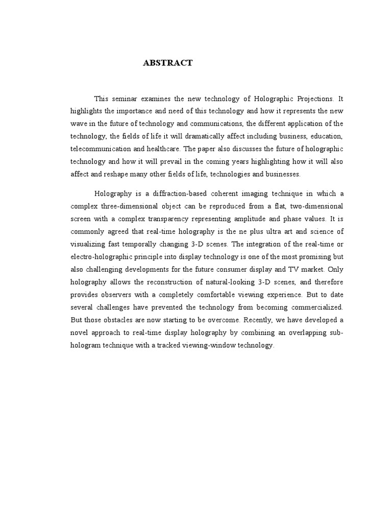 3D Holographic Projection .Fathima PDF Holography Stereoscopy