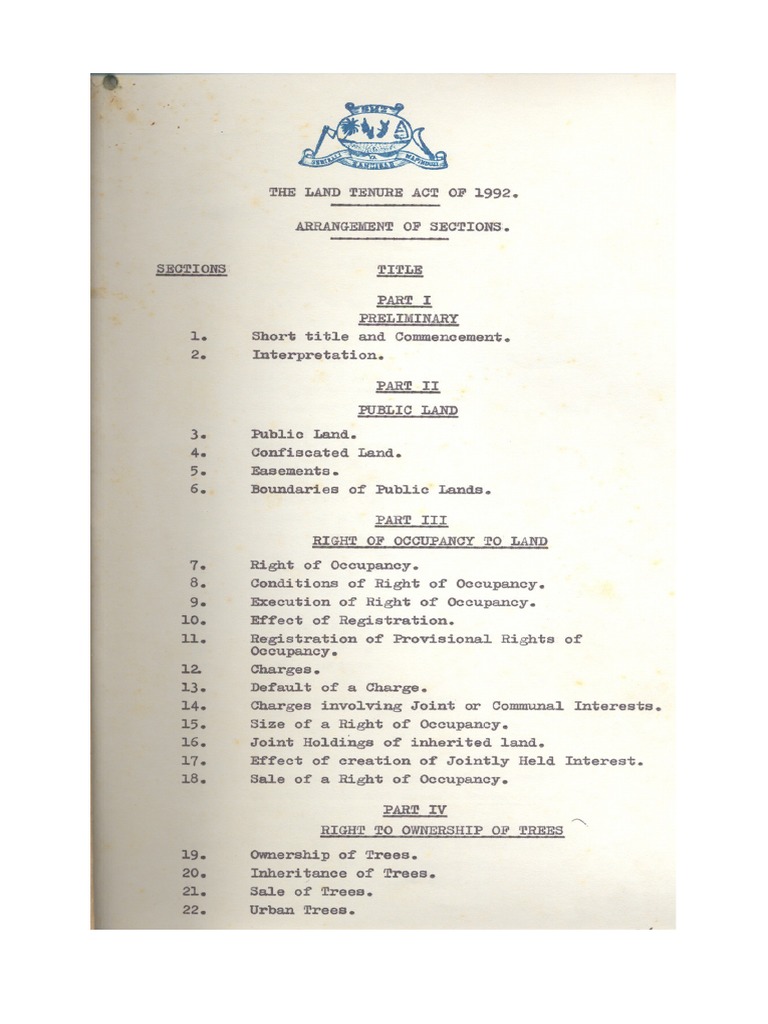 Land Tenure Act - 12 of 1992 | PDF