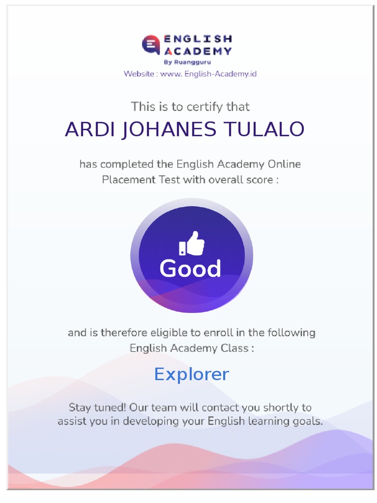 Sertifikat english academy placement test pdf