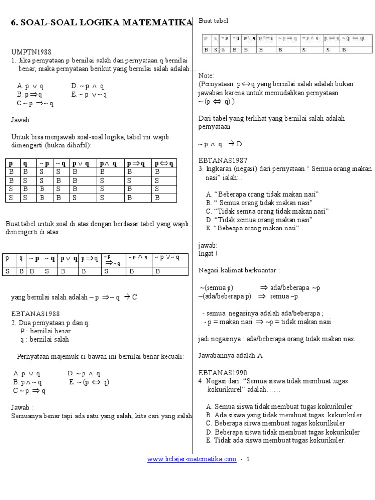 Latihan Soal Logika Matematika