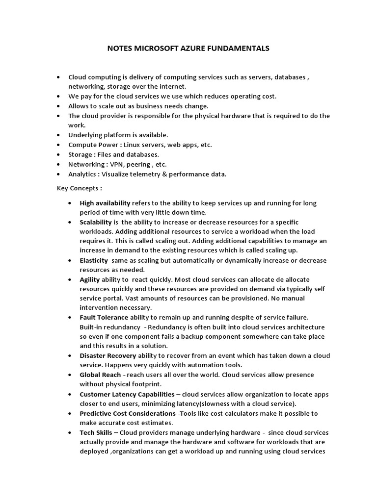 Notes Microsoft Azure Fundamentals | PDF | Cloud Computing | Scalability