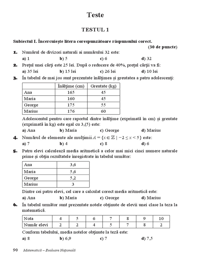 Testul 1 | PDF